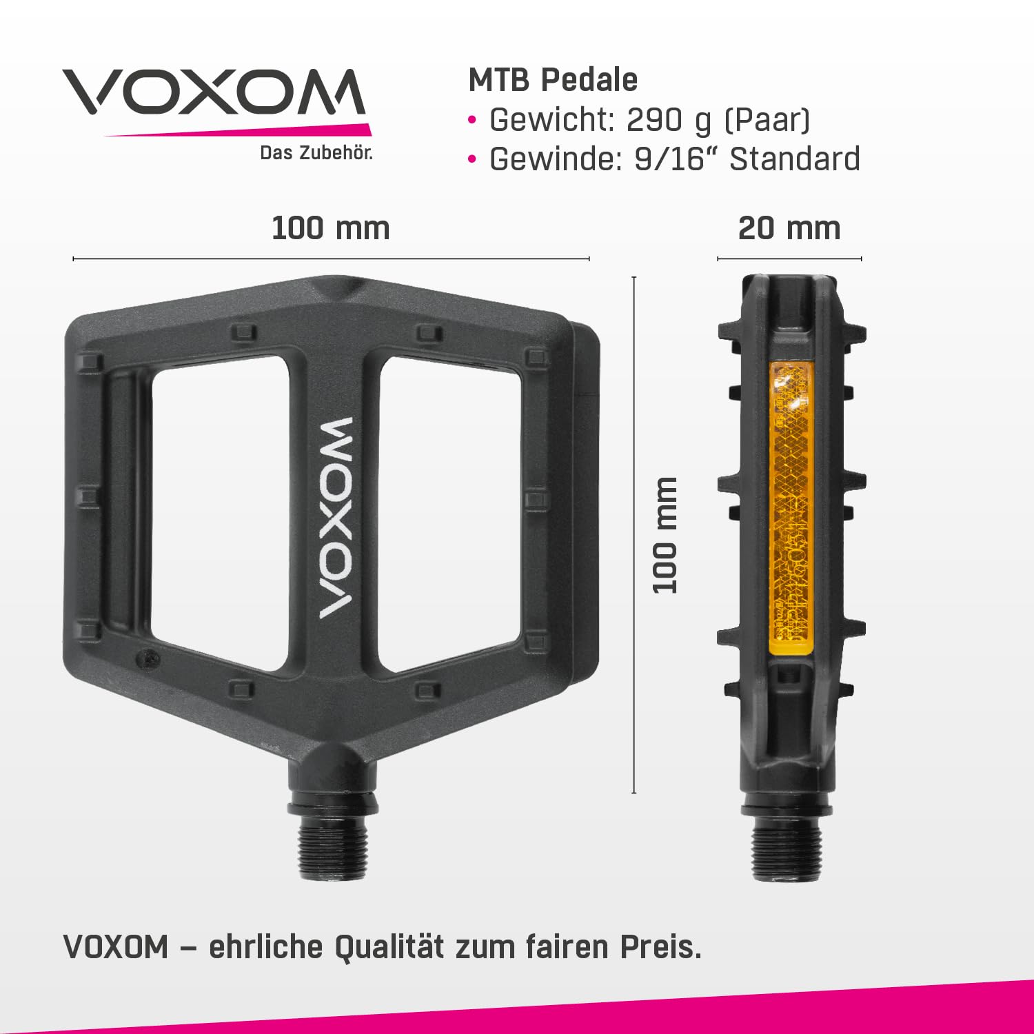 Voxom Pedale Voxom MTB Flat Pedale Pe23 schwarz, Kunststoff-Körper, 7mm Boron-Achse, Industriellager, VP-538, schwarz, m, 719000006 Sport & Freizeit