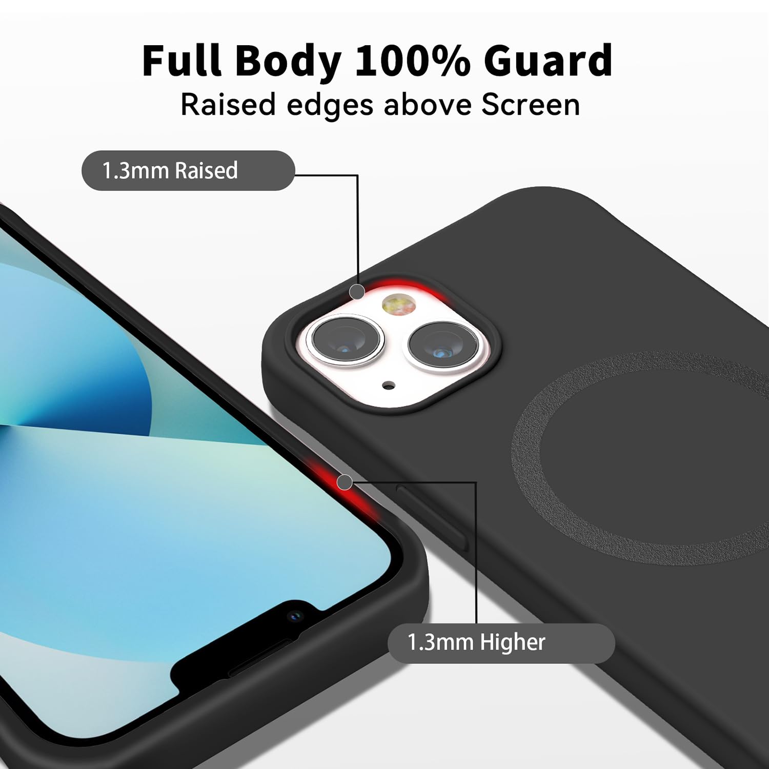 AOMYKE Magnetica Cover per iPhone 13 / iPhone 14 con Cordino, [Compatibile con MagSafe] Custodia con Laccio Collana Tracolla Collo Liquido Silicone Antiurto TPU Antiurto Case - Nero