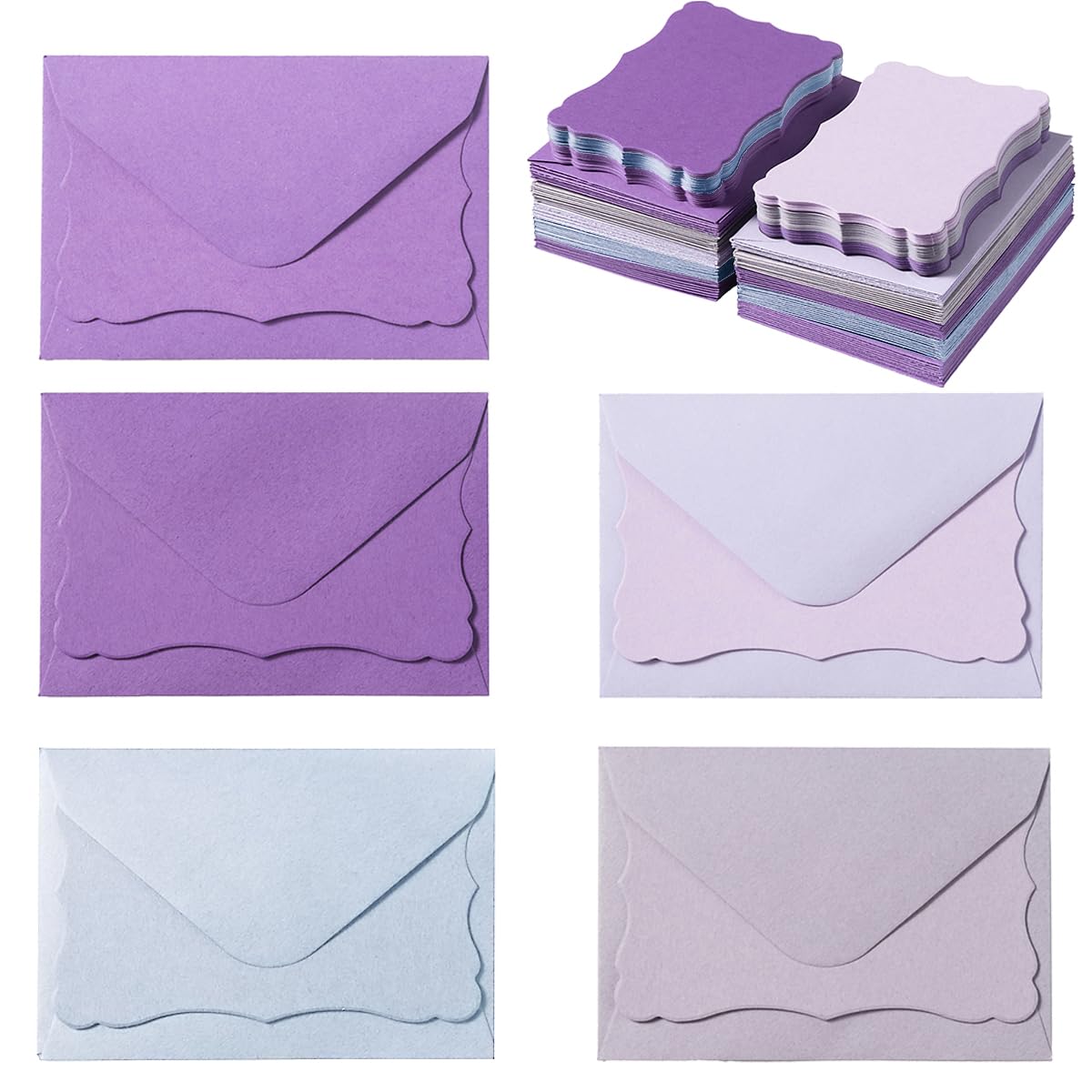 Photo 1 of 100 Pack Mini Envelopes with Note Cards in 5 Colors for Wedding, Birthday, Baby Showers, 4 x 2.7 Inches (Purple)