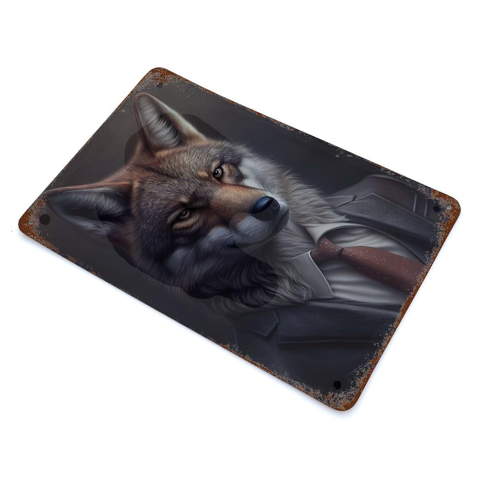 Vintage Rust Metal Sign Wolf Suit Animal 11.8"x7.9", Shabby Chic Decor for Cafe, Home Bar And Lounge Decor