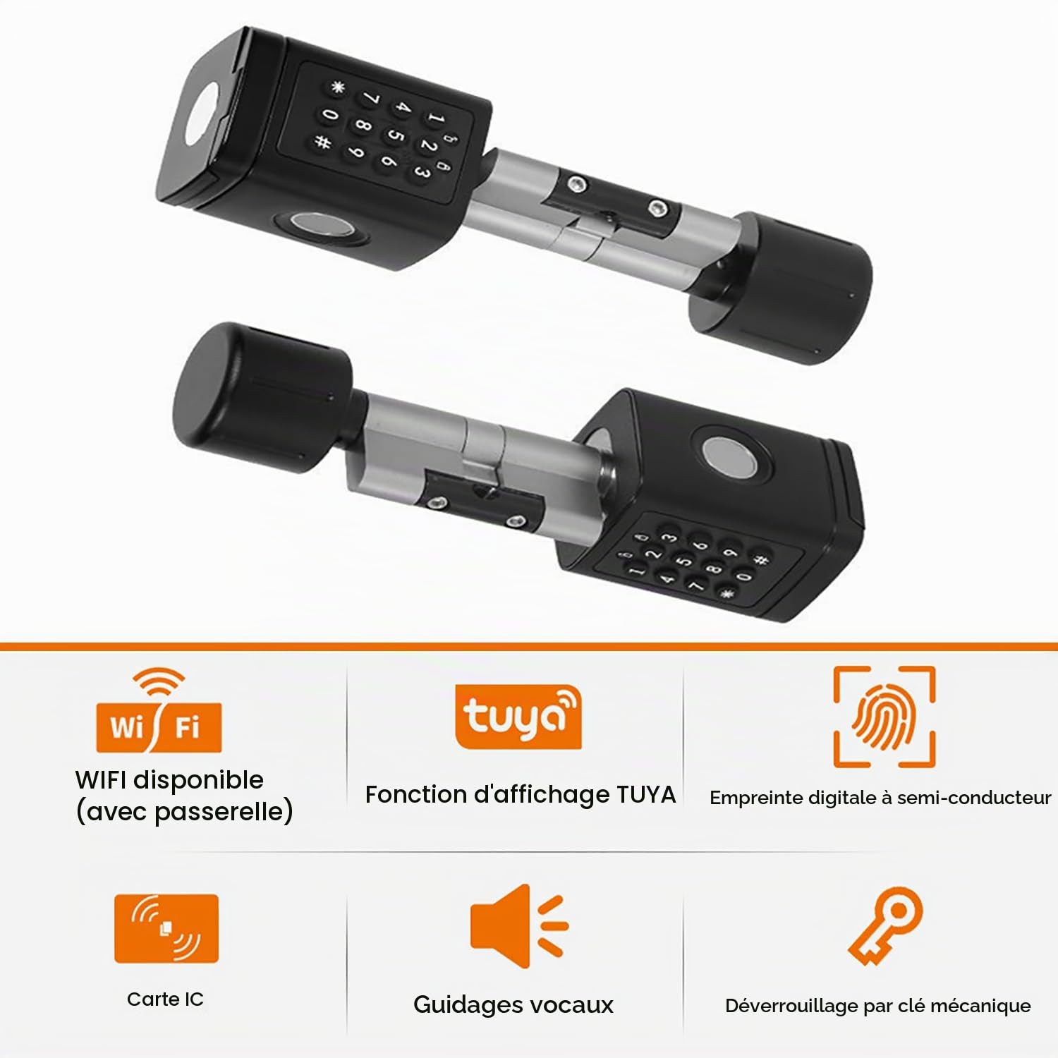 Serrure à Code avec Bluetooth,Serrure Connectée Empreinte Digitale avec Password,Carte RFID,APP et WiFi,pour une épaisseur de Porte de 60-100 mm,Smart Lock Facile à Installer