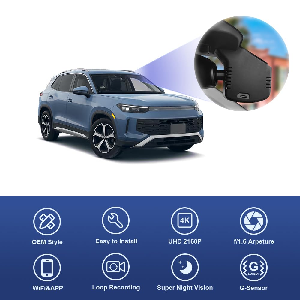 Fitcamx 4K Dashcam Für VW Tiguan MK3 2024/2025 - OEM Design Mit WLAN