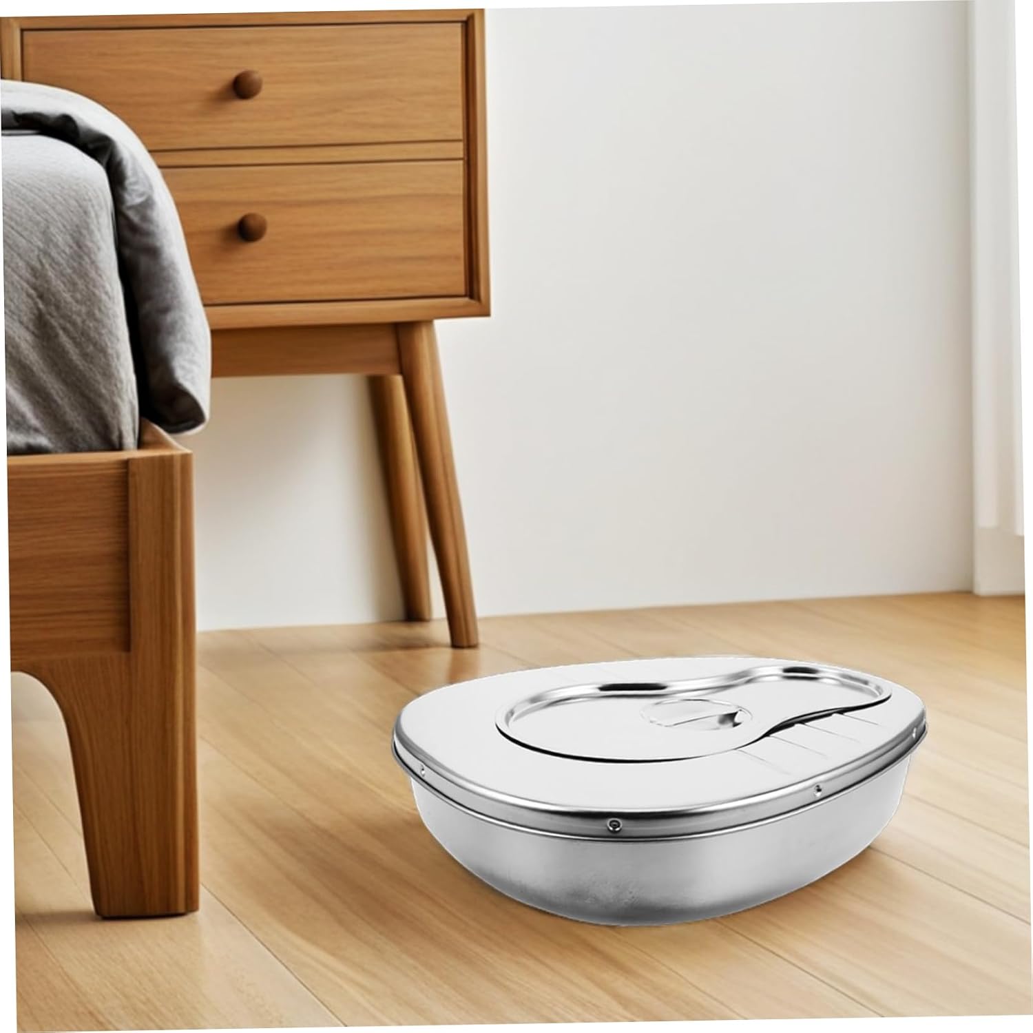 Baluue Stainless Steel Bedpan Lid for Bedridden Adults Large Capacity Commode Bucket for Elderly Care Portable Toilet for Home and Hospital Use