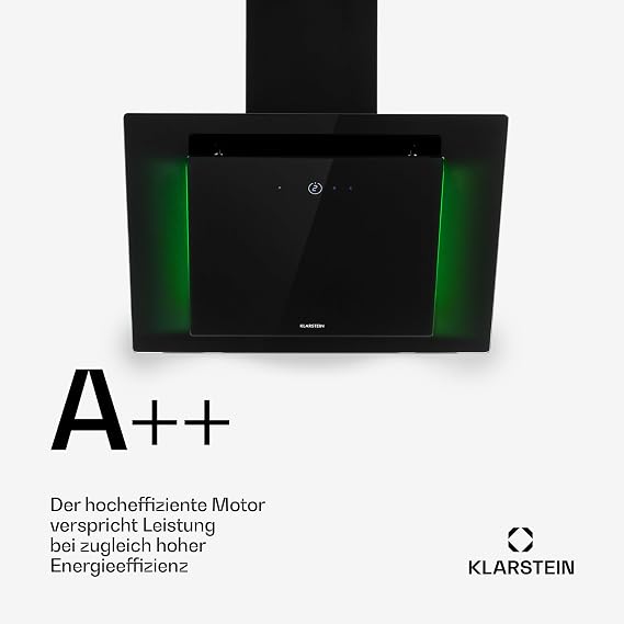 Klarstein Eleonora - Head-Free Extractor Hood, EEC A ++, Exhaust Air Capacity: 426 m3 / h, Touch Control, RGB Ambience Colour, 60 dB, Circulating Air and Exhaust Air, LED, Filter, 60 cm - Black