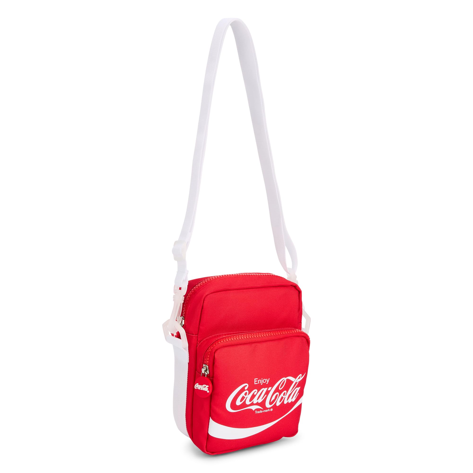 The Gift Scholars Officially Licensed Coca-Cola Red & White Mini Crossbody Bag with Adjustable Strap and Front Pocket. For Male, Female and Kids