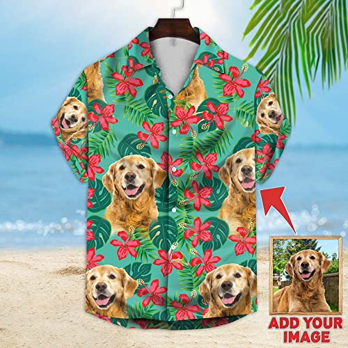 Personalized Hawaiian Shirt with Faces, Short Sleeve Tropical Floral Button, Down Beach Shirt for Men, Gift for Pet Lovers2