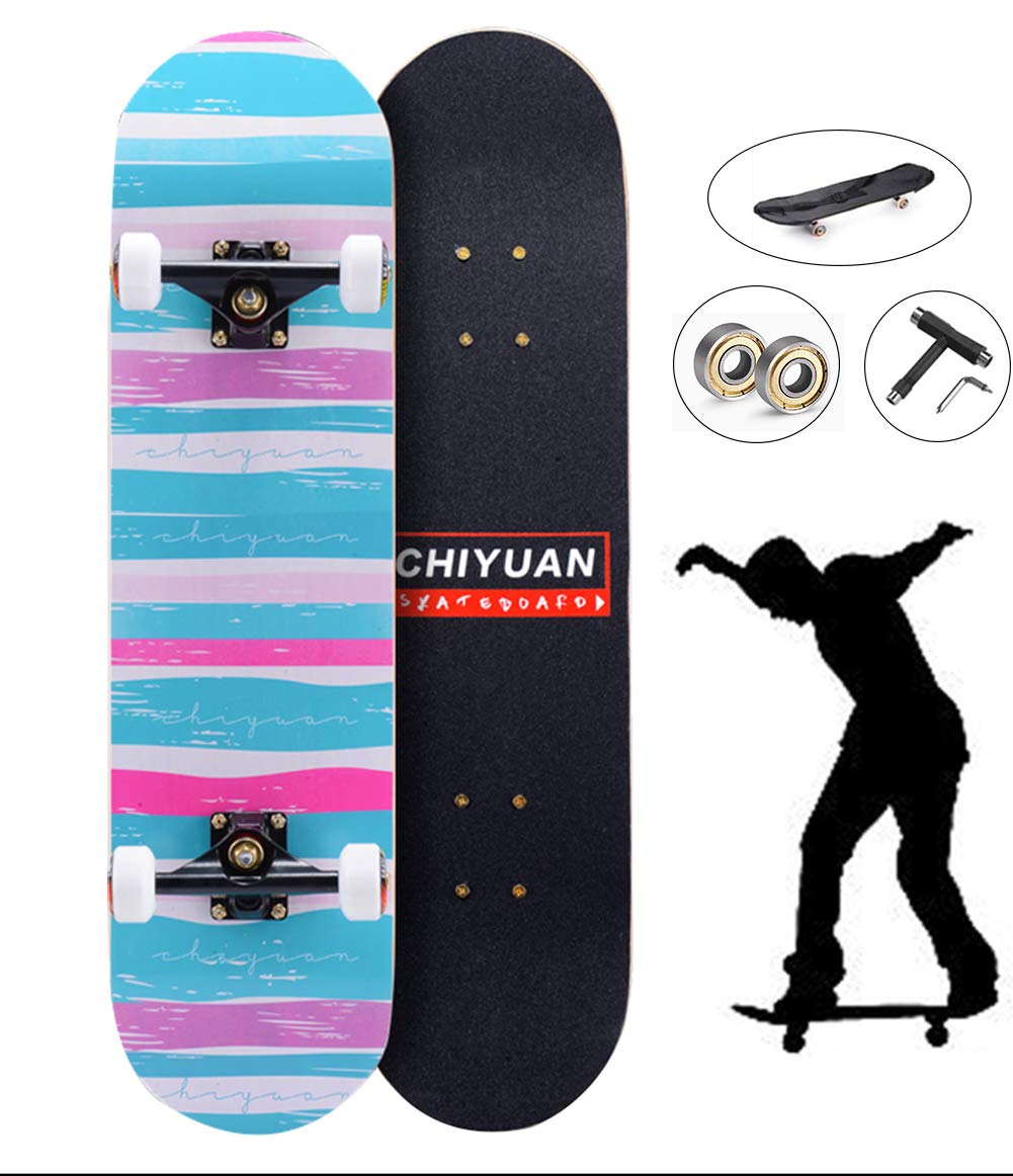 Skateboard Completo con patinetas cóncavas Double Kick Deck Ruedas de PU de 31 "x 8" para niños/niñas/niños/jóvenes/Adultos