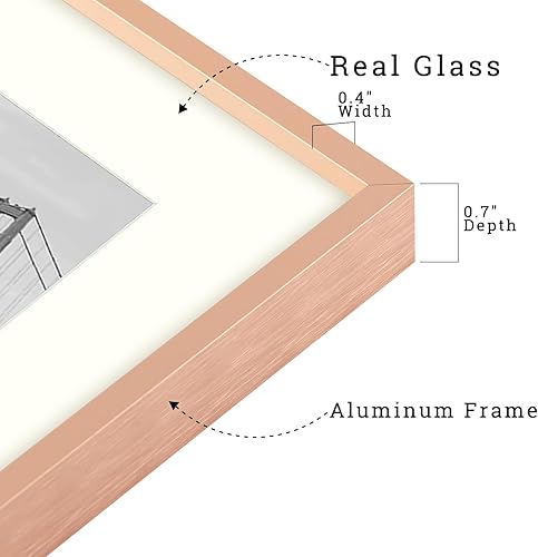 Vista 139 de Frametory - Colección de marcos de metal para fotos, marco de aluminio para fotos con alfombrilla de color marfil y cristal real Dorado