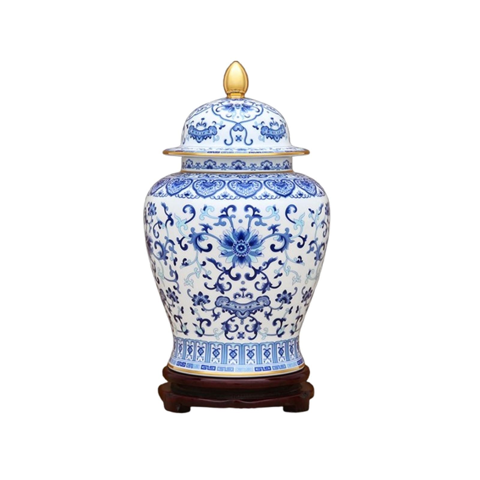 EYPKPL Ginger Jar Jingdezhen Chinoiserie Vase Floral Porcelain with Lid & Base Ginger Jars Temple Jar Decor Storage Jar Ceramic Flower Vase(14x29cm)