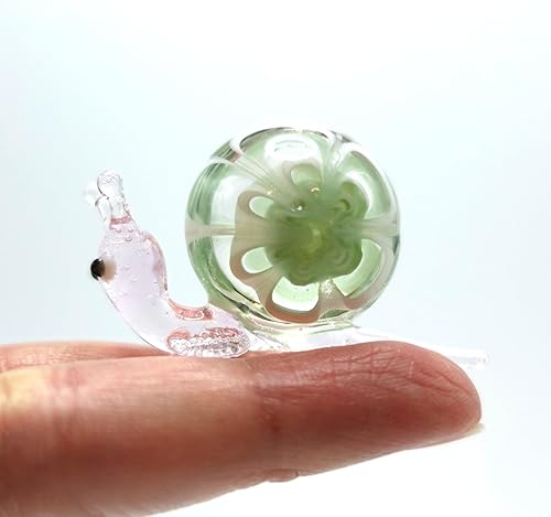 Figuras artísticas de vidrio soplado a mano en miniatura de caracol de animales, regalo coleccionable, adorno para decorar el hogar (rosa y verde V1)