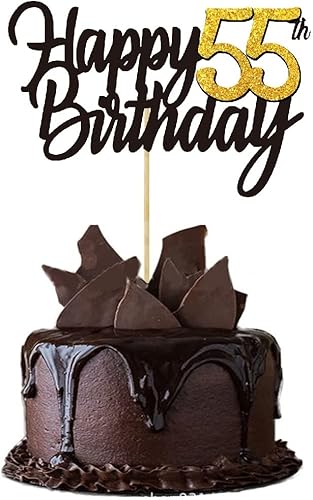 Miniatura 6 de Decoración para tartas de cumpleaños 55 con purpurina para 55 años decoración de cumpleaños 55 años decoraciones doradas para pasteles de cumpleaños