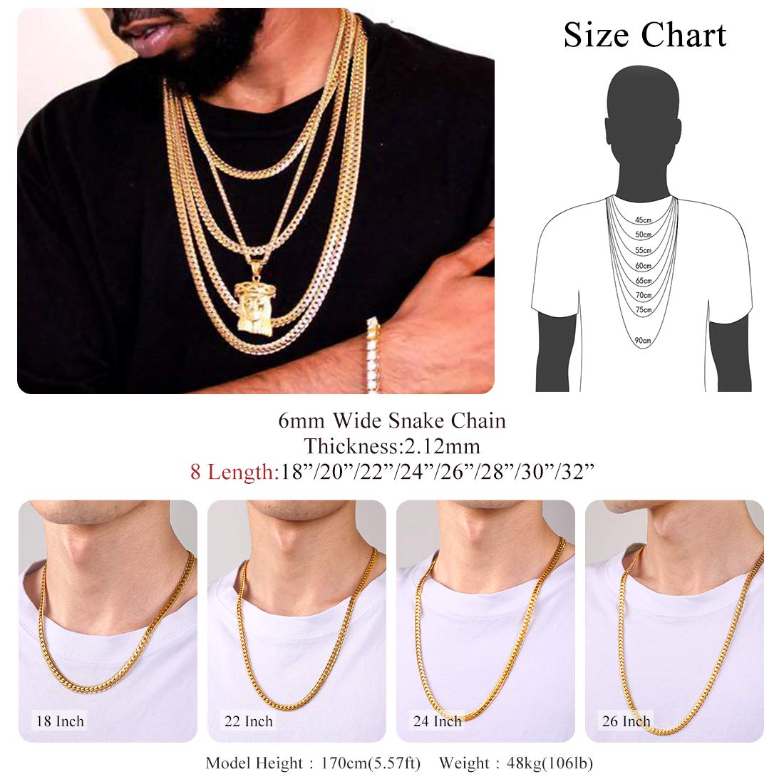 Buy U7 Men Curb Chain Necklace 18K Gold 
