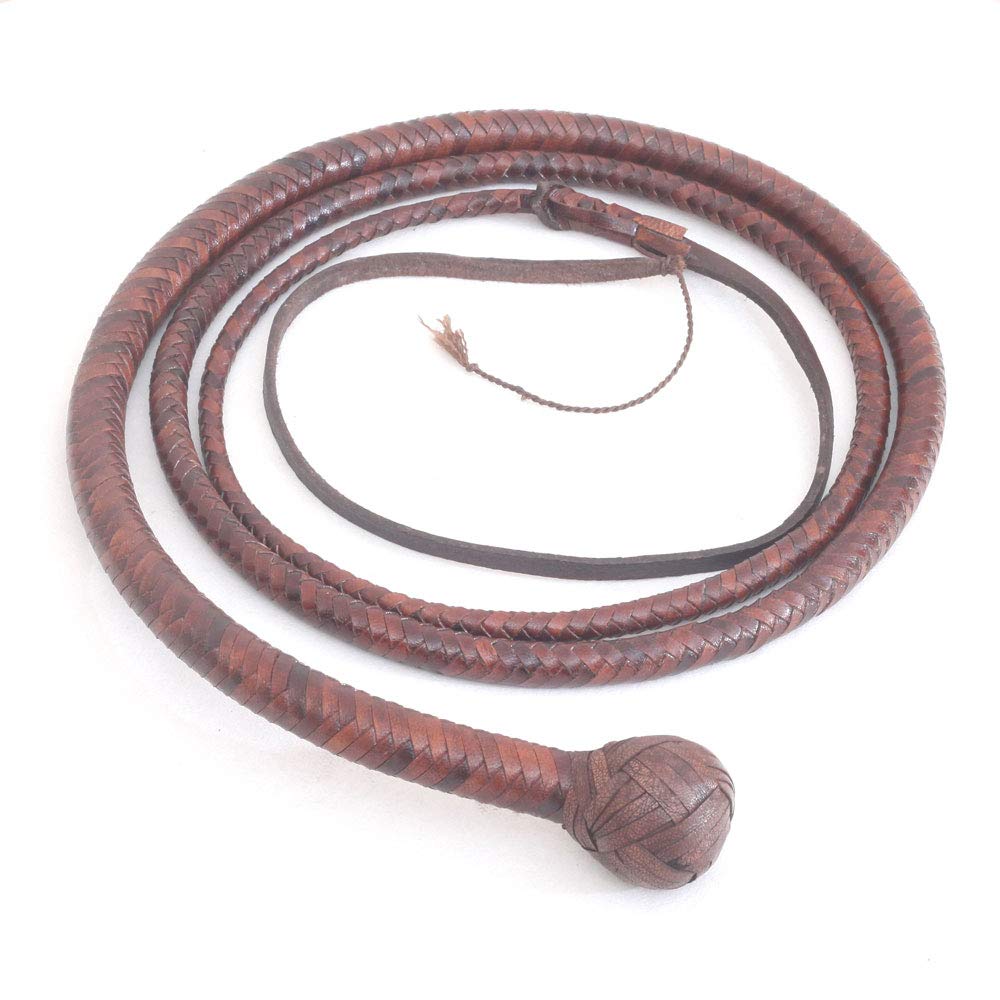 Hand Crafted Kangaroo Hide Snake Whip 4 Foot 12 Plait with Complete Leather Belly & Bolster Brown