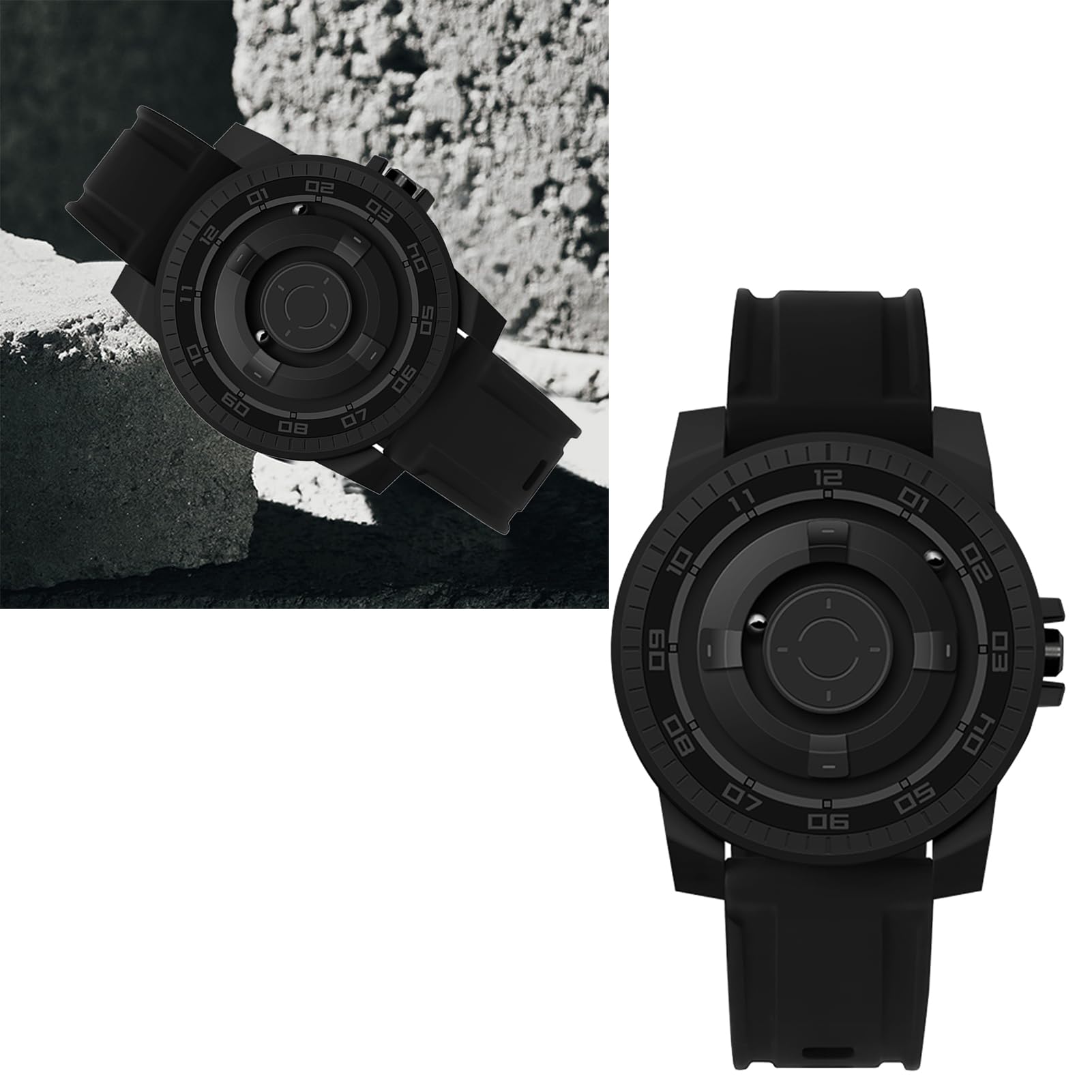 Pilipane Mataje de suspensión magnética Innovador Reloj de muñeca de Cuarzo Impermeable fría para Parejas Diseño Unisex de Concha Negra con caparazón Fuerte y Pantalla sin Espejo 41 mm