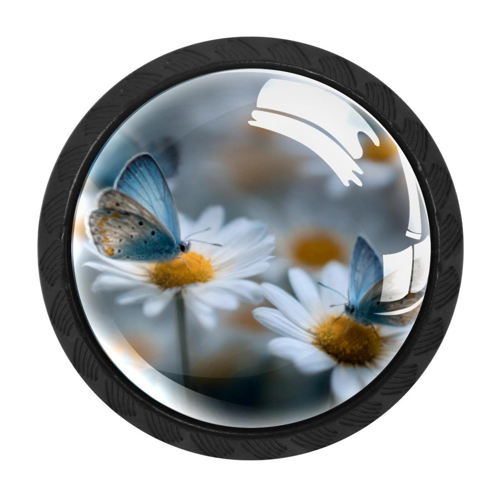 CHENZZZZ 4 pcs Daisy Butterflies (2) Cabinet Knobs Crystal Drawer Pulls for Kitchen, Bathroom Cabinet, Dresser and Cupboard
