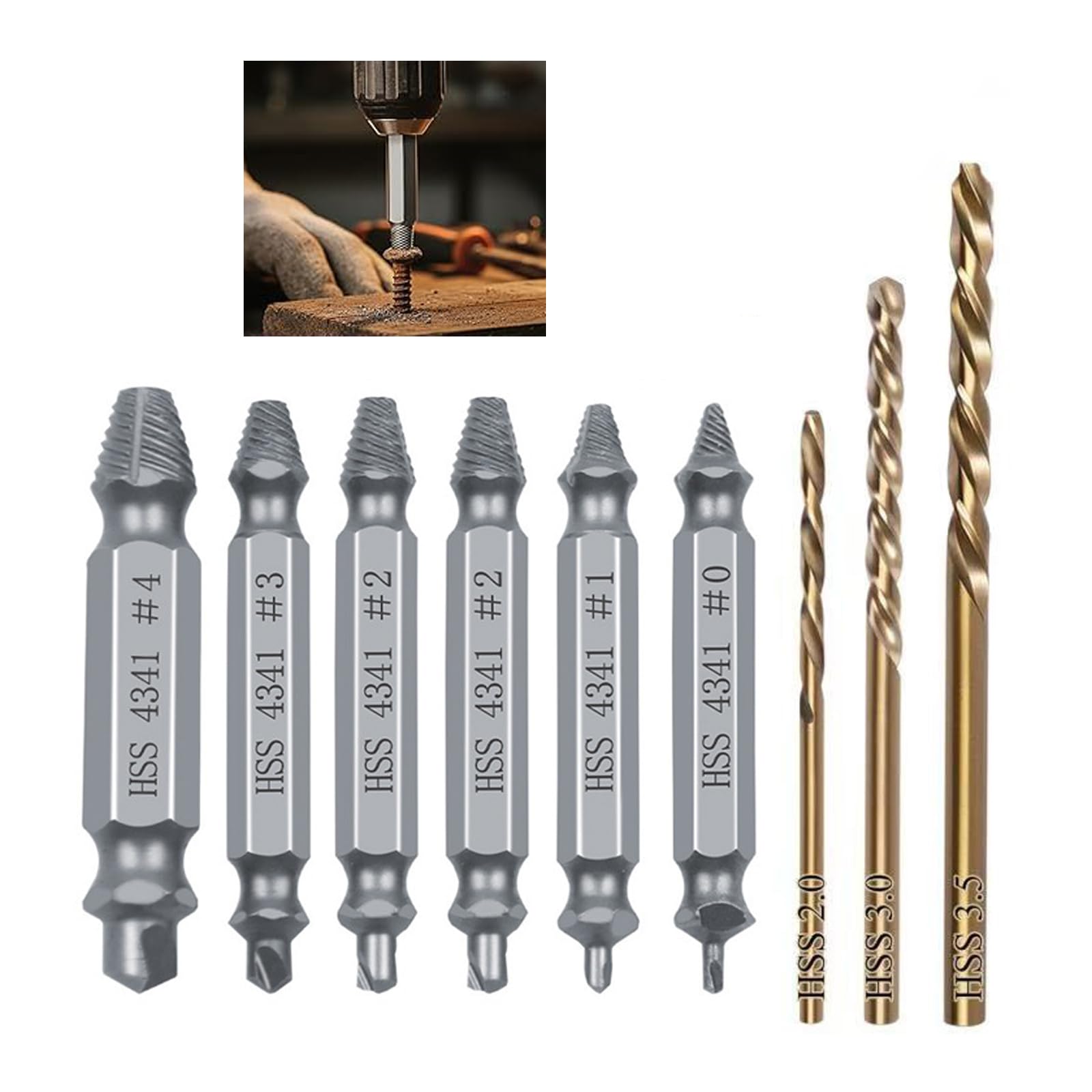 Azushwer Damaged Screw Extractor Set, 9 Pack Screw Extractor Set Bolt Extractor Set Hss Screw Removal Tool With 3 Twist Drill Bit Screws Remover And Extractor Bit Set For Stripped, Rusted And Stubborn Screws
