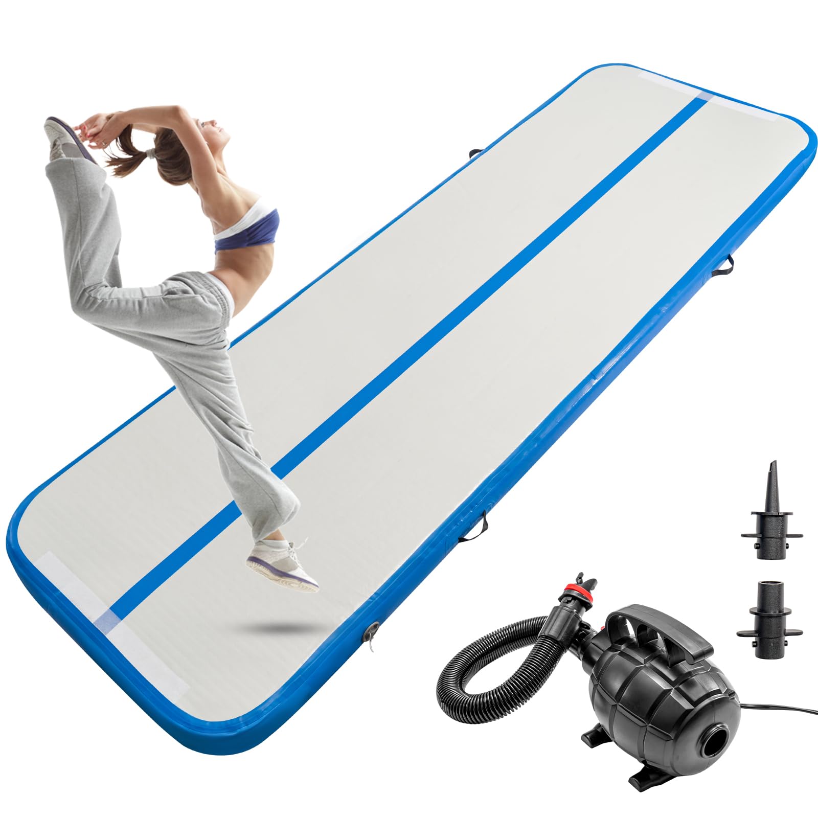 Youyijia 10-foot Tumbling Gymnastics Mat Air Tumbling Track Fitness Mat Suitable for Gymnastics, Yoga, Kickboxing, and Hip-hop Training (Blue, With pump)
