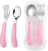Vista 9 de VANRA Juego de 2 piezas de tenedor y cuchara para niños pequeños con estuche de viaje de acero inoxidable 18/8, cubiertos para niños, cubiertos