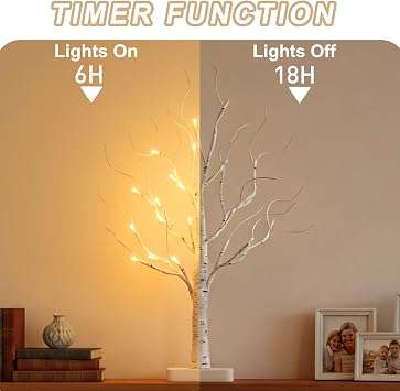 EAMBRITE Lighted Birch Tree with Led Lights, White Christmas Tree 2Pack