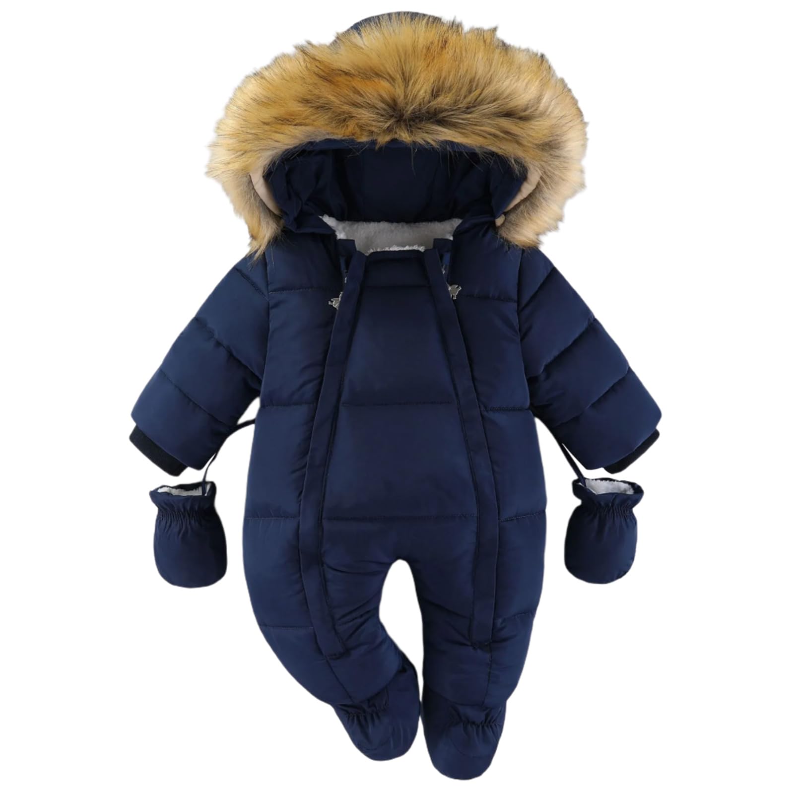 Winter Neugeborene Baby Kleidung Dicker Strampler Langarm Kapuze Overall mit abnehmbaren Handschuhen für 6-24 Monate