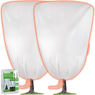 LCHUANG 2 Packs Winter Plant Covers Freeze Protection - 90" H X63 W Extra Large Tree Anti-Freeze Covers Frost Cloth Warm Blankets, Plants Shrubs Protector Drawstring Bags Jacket (Thicken 3.2 oz/yd²)