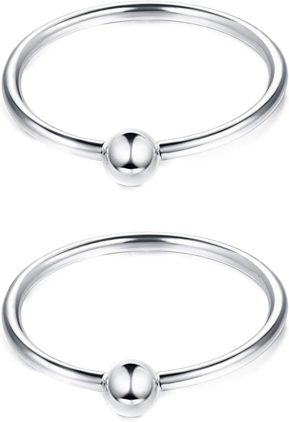 Sllaiss 0.6MM Small Bead Nose Rings Hoop for Women Men 925 Sterling Silver Hoop Cartilage Earrings Body Piercing