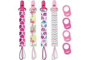 4 Pack Pacifier Clips for 0-6 Months Old Girls, Adapters for Most Pacifiers, Teething Toys