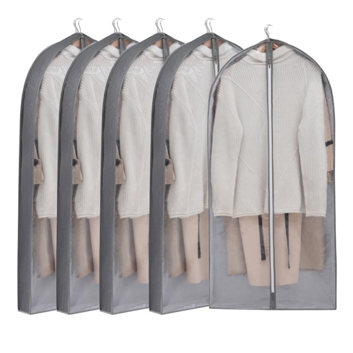 IRYZE Garment Bag for Travel 5pcs Garment Bags For Closet Hanging Clothes Storage With 4 Gusseted Garment Covers