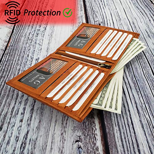 ag wallets Men's RFID Genuine Leather European Bifold Wallet Hipster 2 ID Windows Tan3