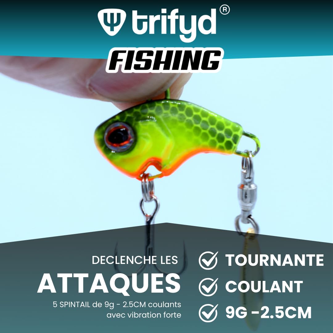 Lot De 5 Cuillères Tournantes Spin Tail 9 G – Pour Truite Et Petits Carnassiers, Rivière/lac