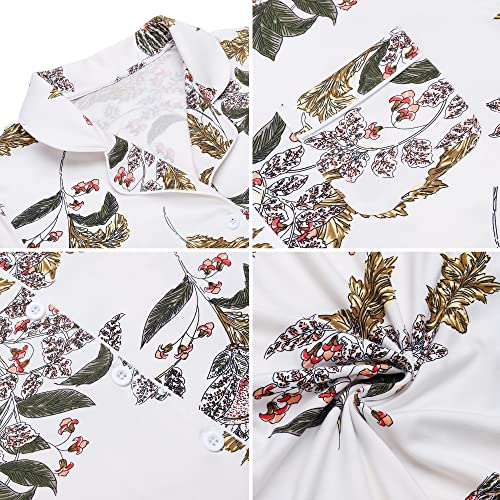 Image of Samring Pajama Nightgown for Women Short Sleeve Button Down Boyfriend Night Gown Nightdress Sleep Shirts