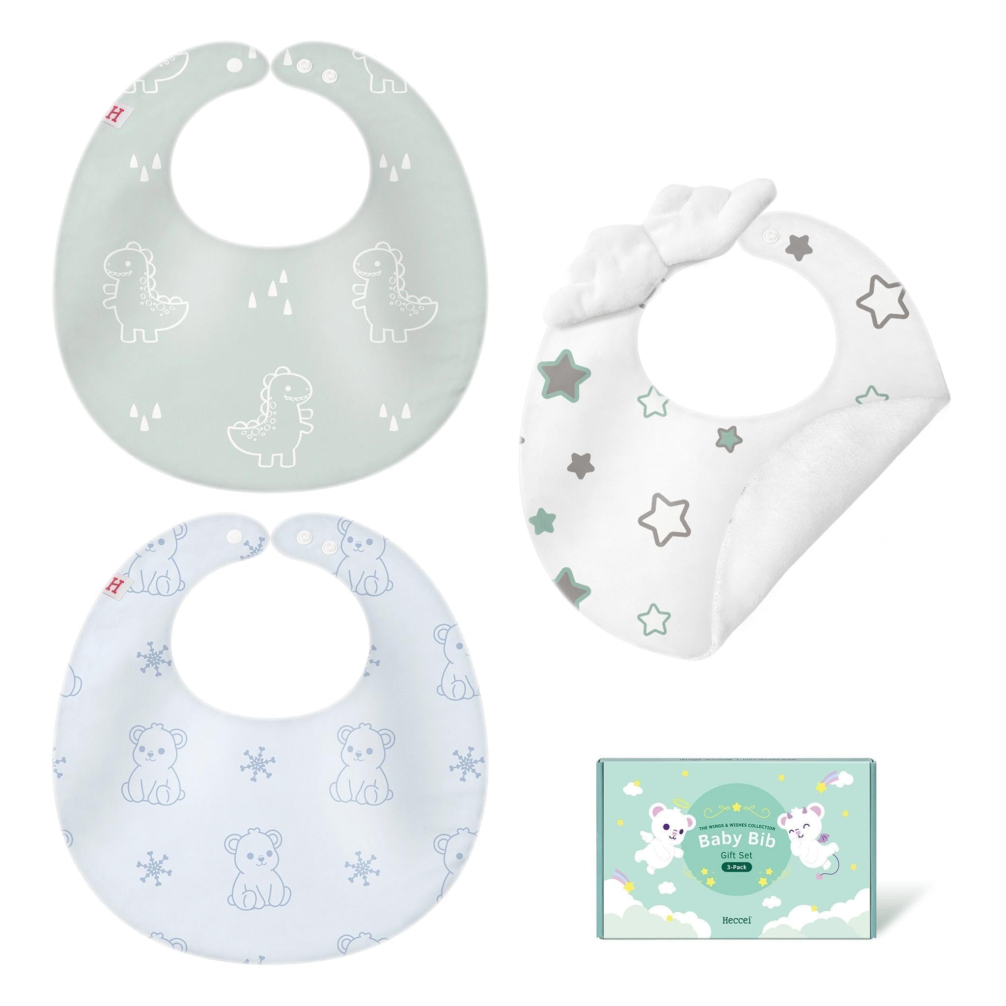 HECCEI 3-Pack Baby Bibs, Reversible Drool Bibs for Teething and Drooling