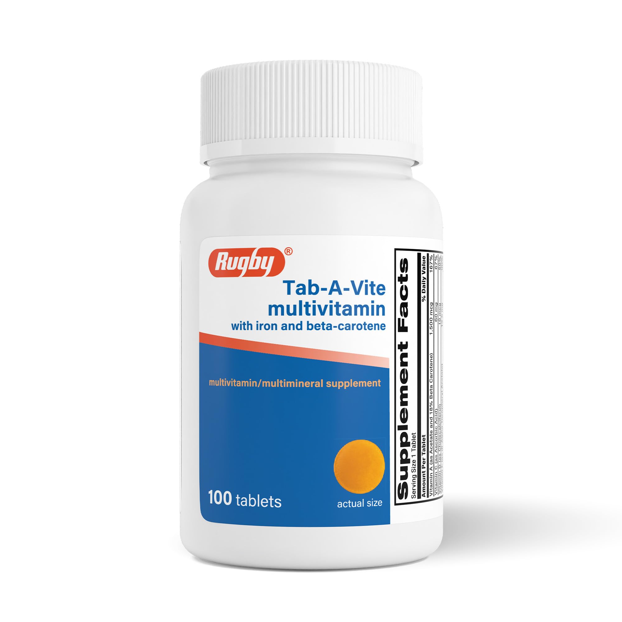 Rugby Tab-A-Vite Multivitamin with Iron and Beta-Carotene, 100 Tablets