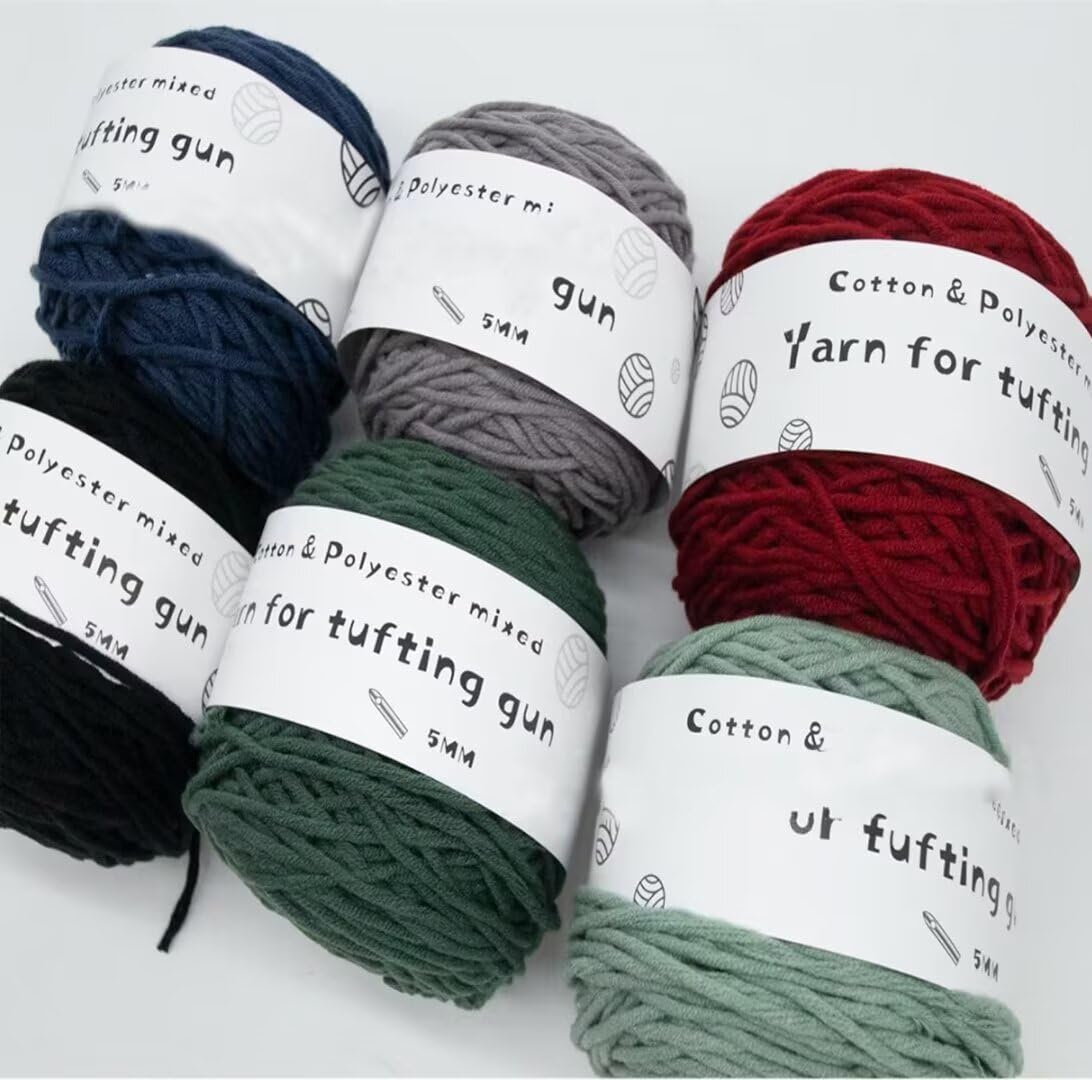 Lot de 6 rouleaux de fil touffeté, 8 plis, en polycoton mélangé pour pistolet à touffetage, fil de 5 mm d'épaisseur pour tissage, tricot, poinçonnage