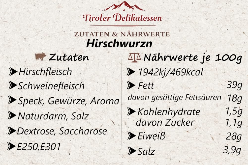 Almgourmet, Tiroler Hirschwurzen, Rohwurst mit Hirschfleisch