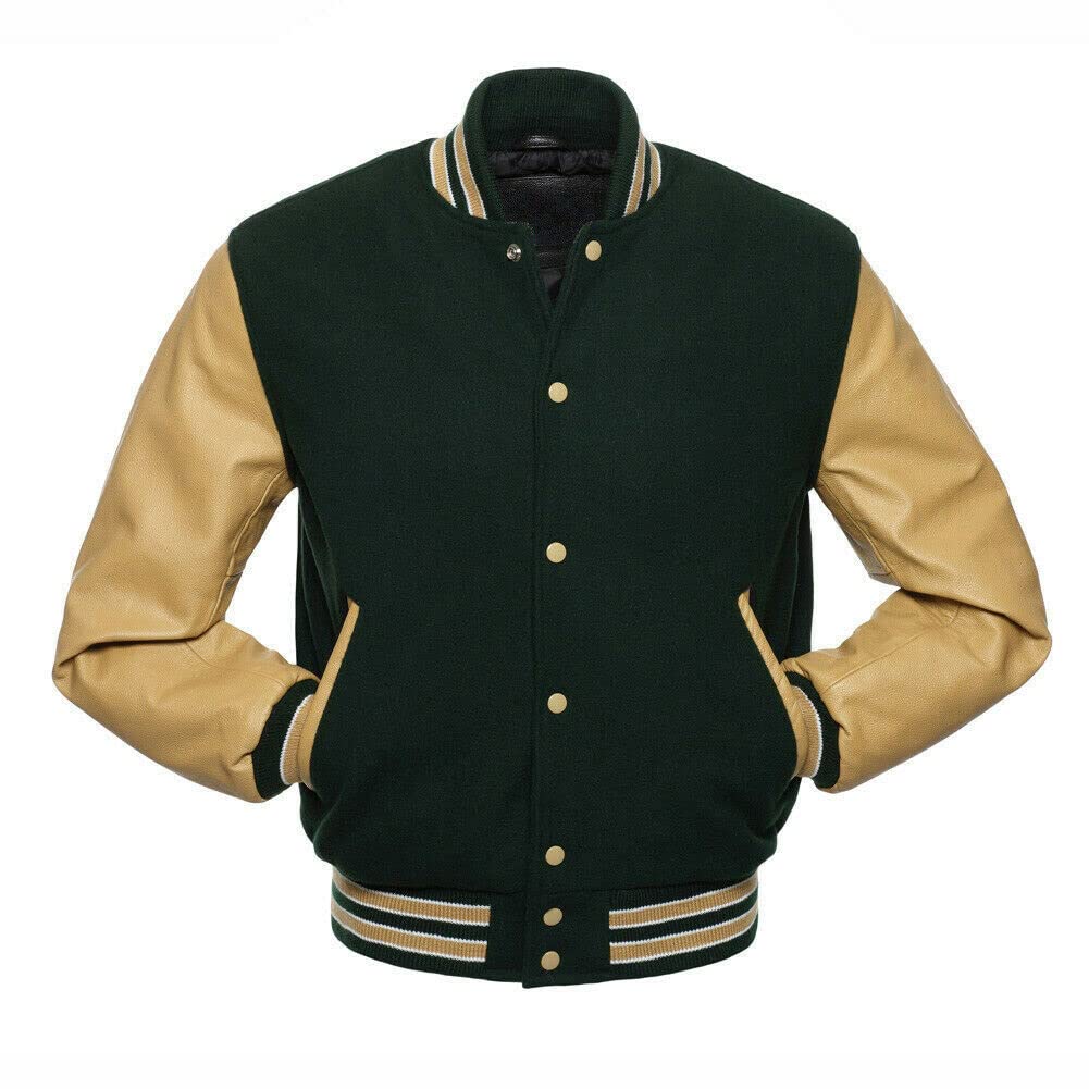 Naveed Elegante giacca universitaria Varsity Style, giacca in morbida lana e maniche in vera pelle, urbana, per autunno e inverno, per uomini e donne