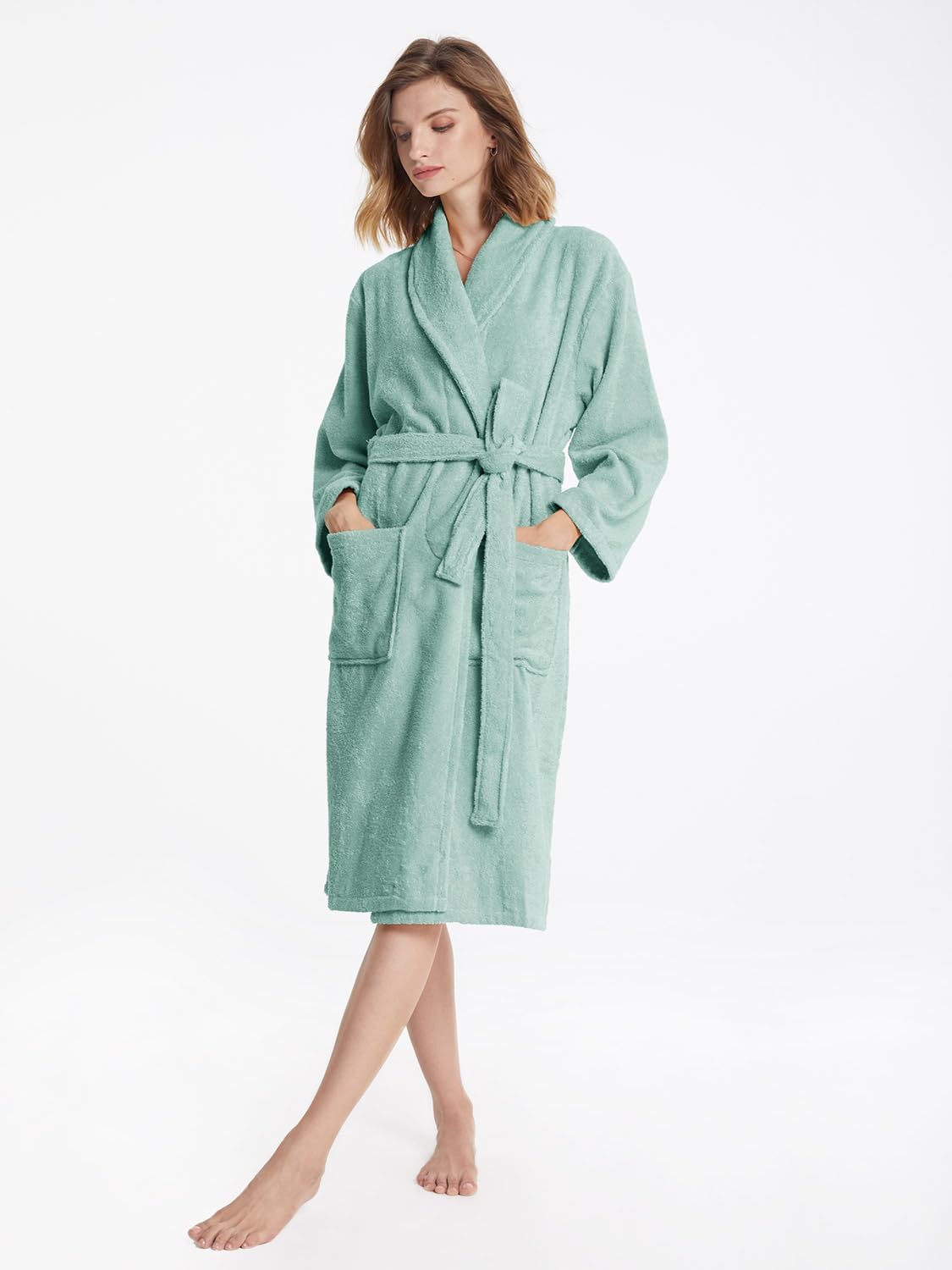 SIORO Women Cotton Terry Cloth Robes, Soft Plush Spa Bathrobe with Shawl Collar, Towel nightgrown Bath for Pool, Gym, Travel
