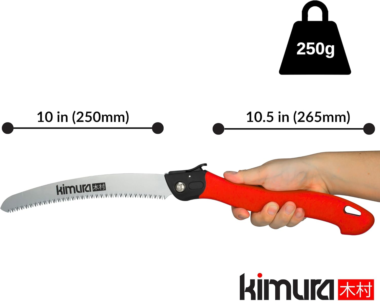Kimura Folding Saw, Heavy Duty 10 Inch Curved Blade, Japanese SK5 Steel, Hand Saws for Branches, Wood & Camping, Pruning Saw with Impulse Hardened Double Layer Edge - Image 3