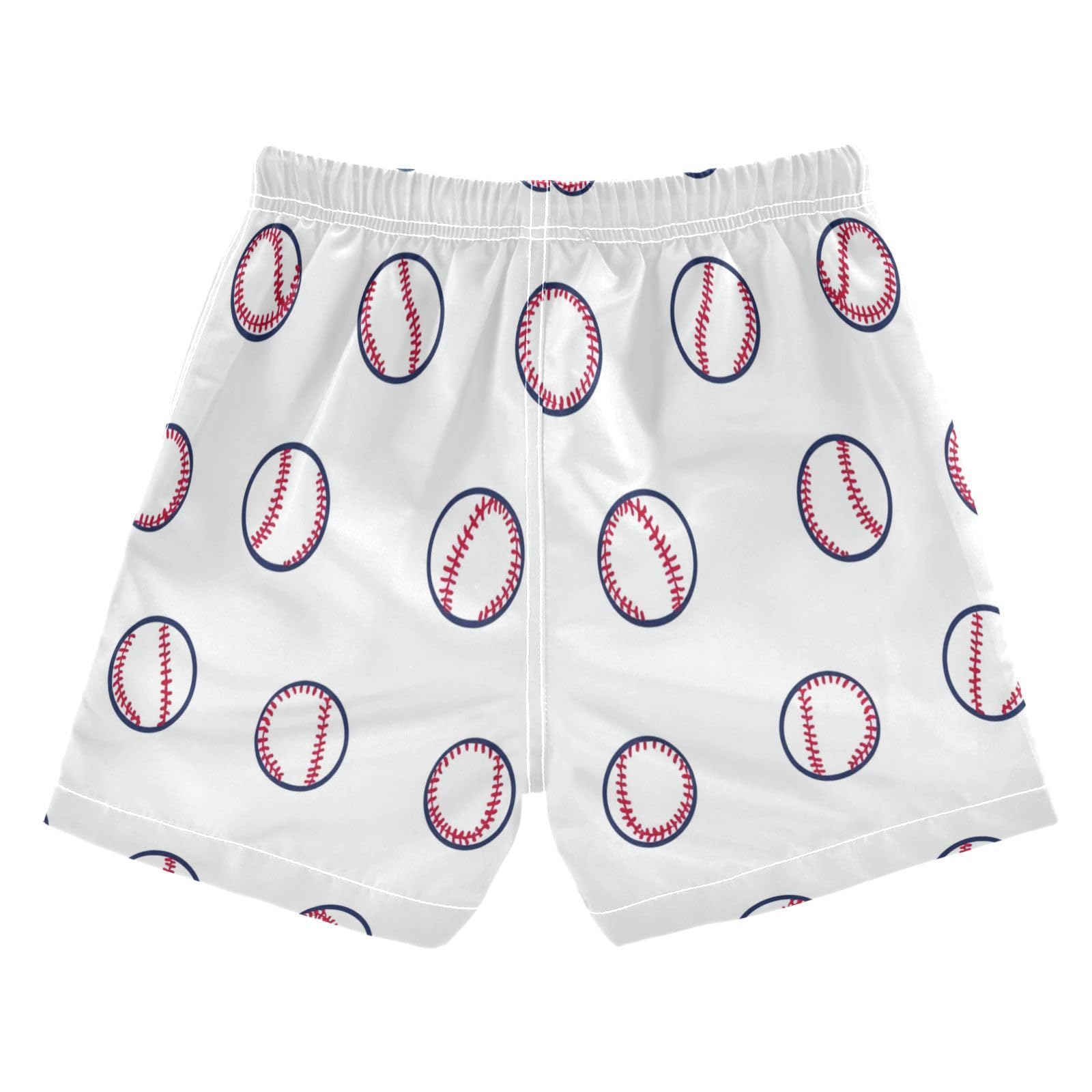 Jucciaco Boys Beach Board Shorts Baseball Graphic Sport White Quick Dry Swim Trunk Swimwear for Kids