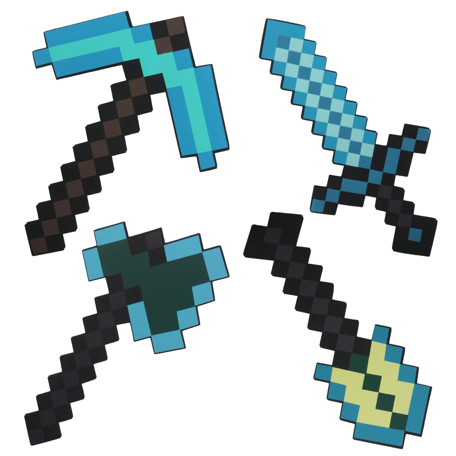 Dhqkqg Sword Pickaxe Axe Shovel Toys, 4Pcs Foam Weapon Toy, Kids Game Role-Play, Kids Role-Play Battle Accessory, for Video Game Fans Christmas Halloween, Cosplay, Birthday Party & Dress Up (Blue)