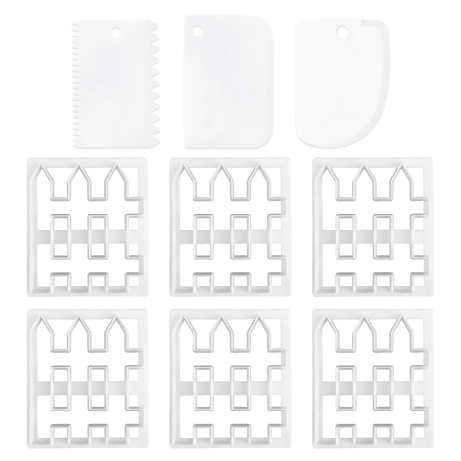 JTMKYO 6 Piece Fence Mold And 3 Piece Plastic Scraper, Creative Cookie Mold, Cake Decorating Tool, Baking Tool.