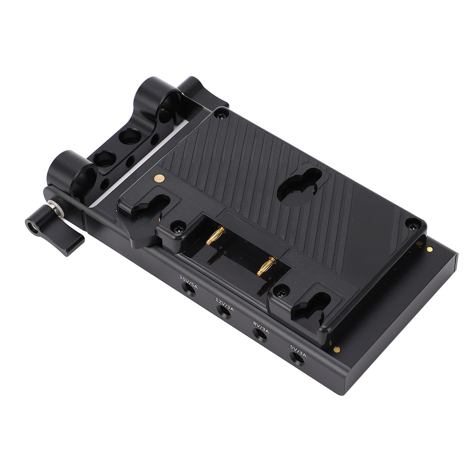 Placa de Batería de Montaje en V, 4 Salidas 5 V 3 A 8 3 A 12 A 15 5 A D Tap 14,8 2 Salidas USB 2,1 A, A D Tap Splitter Placa Adaptadora Convertidor de Batería con Abrazadera de Varilla de