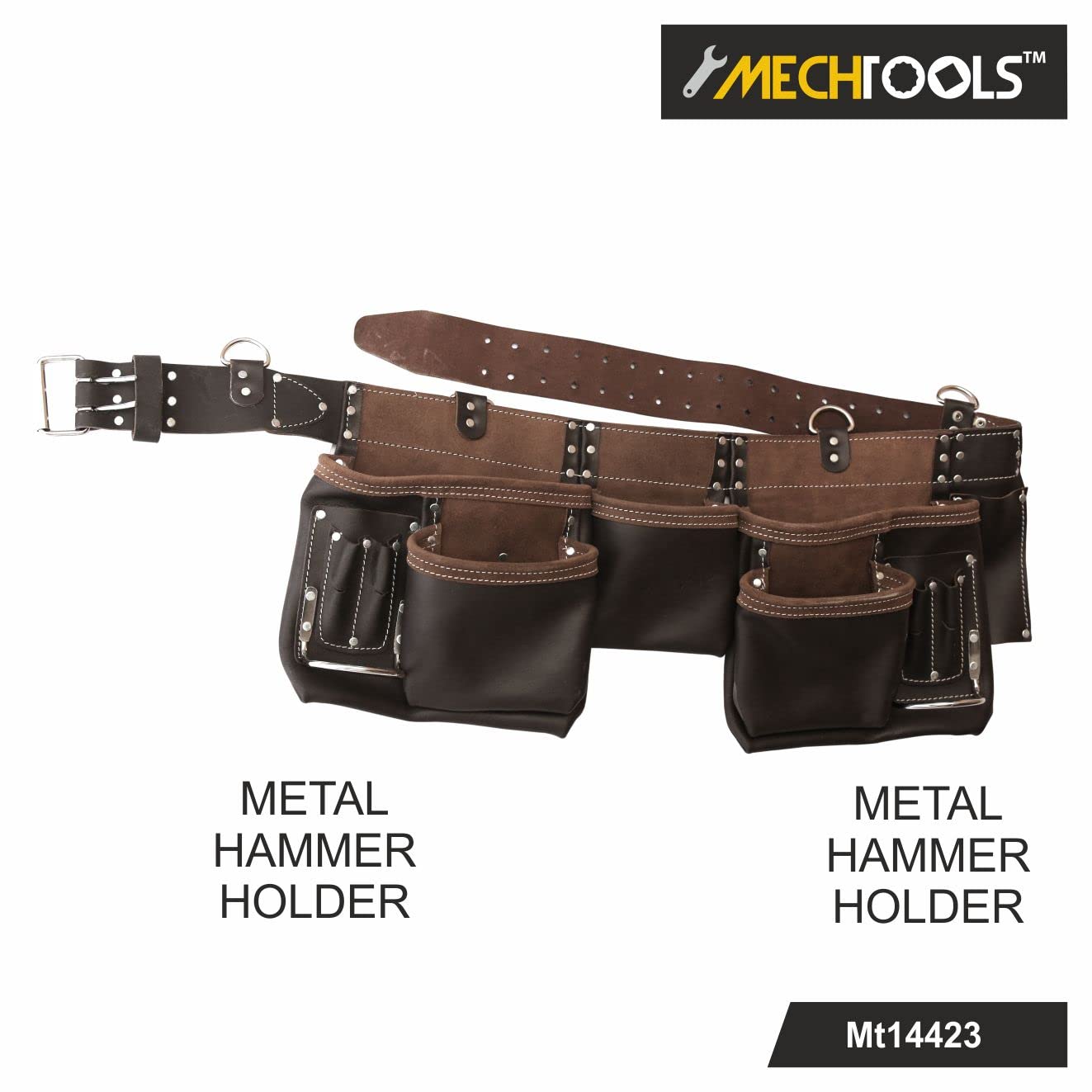 Mechtools Tablier de charpentier avec poches extra larges en cuir tanné à l'huile