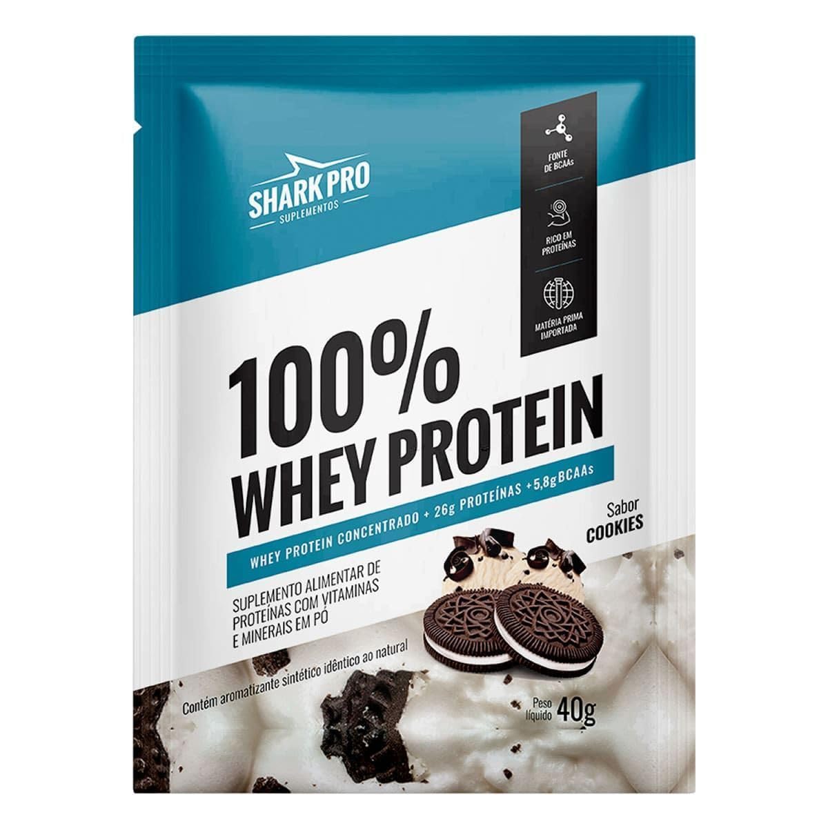 100% Whey Protein - 1 Sachê 40g Cookies - Shark Pro | Amazon.com.br