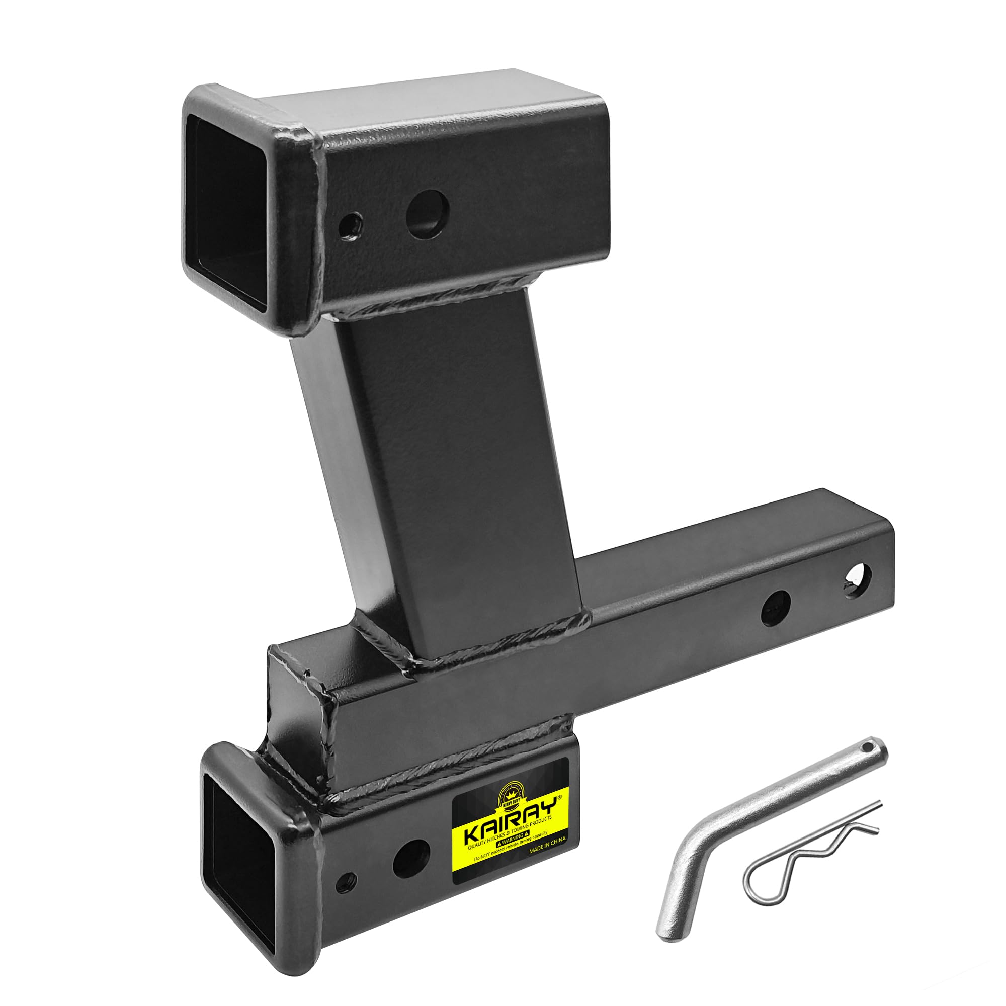 KAIRAY Trailer Dual Hitch Extender Adapter with 2-inch &amp; 8-inch Riser/Drop, fit for 2" Receiver, 2-inch Solid Shank, 10000lbs Towing Capacity