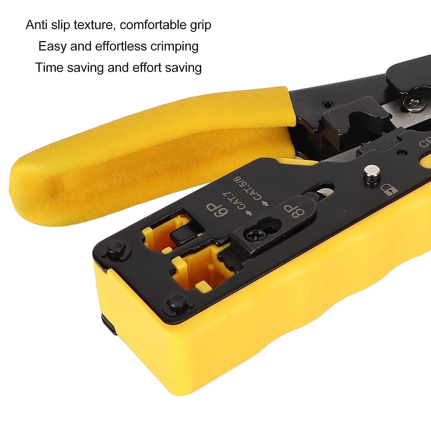 atdaraz RJ45 Crimp Tool Pass Through Crimper for RJ45 Connectors, Cat6, Cat6A, Cat5, Cat5E Connector Ethernet Crimper Tool with Mini Cable Stripper 1