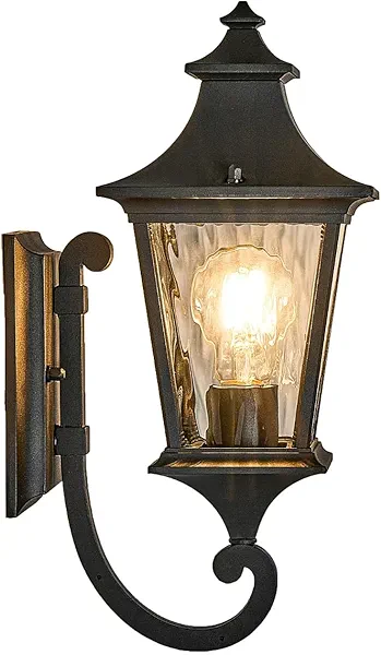 NAXTTII Outdoor Wall Lights 21 Inch Large Front Porch Light with Water Ripple Glass Black Exterior Light Fixture for House E26 Socket