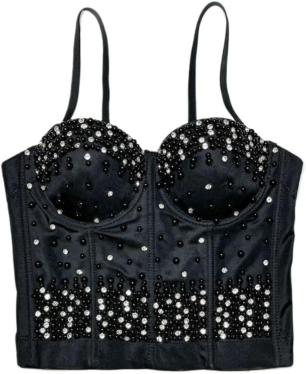 JSEIAJB Tube Top Worn As Outerwear, Camisole Bra with Chest Pads Inner Wear Pearl Rhinestone Chest Wrap Vest
