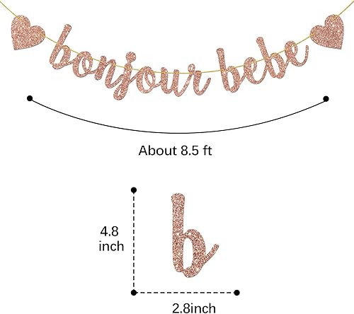 Miniatura 2 de Helewilk Pancarta de bonjour Bebe con purpurina de oro rosa, tema francés, decoración de fiesta de primer cumpleaños, letrero de bienvenida para