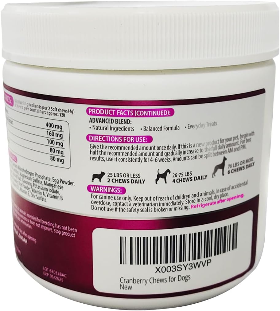 Dog UTI Treatment - Cranberry Supplement & Bladder Control for Dogs - Urinary Tract Infection Incontinence Pill, Bladder Stones - UTI Medicine Treats - 120 Soft Chews for Kidney Support with Fish Oil